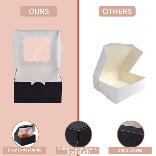6x6x3 Inches Small Cake Box with Window, Bakery Box, Pastry Boxes, Cookie Boxes, Mini Pie Box for Pastry,Dessert,Strawberries,Chocolates, Cupcakes with paper stickers (Black/36pcs) - color: Black/36pcs