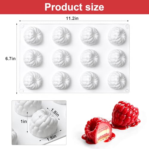 Raspberry Silicone Molds for Mousse Cake Small Fruit Pudding Raspberry Mold - color: Small 12-Cavity Raspberry