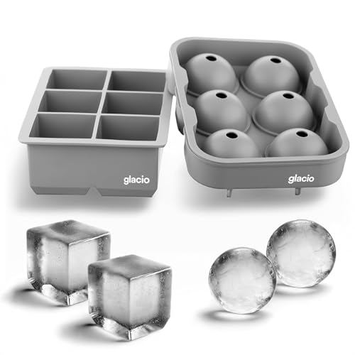 Silicone Ice Cube Trays, 2 Inch Square Ice Molds & Sphere Combo, BPA Free - color: Small 6+6 (Gray)