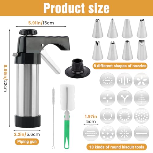 Cookie Press Gun Kit, Stainless Steel, 13 Discs, 8 Tips