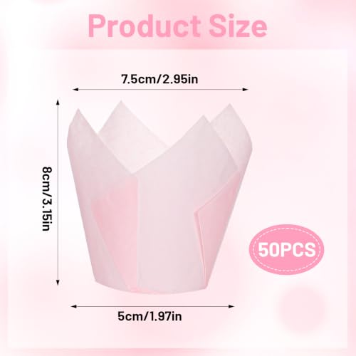 Pink Tulip Cupcake Liners 50PCS, Muffin Greaseproof paper Baking Cupcake Cups, Natural Tulip Baking Cup Case for Birthday Wedding Party Baby Showers Catering Restaurants
