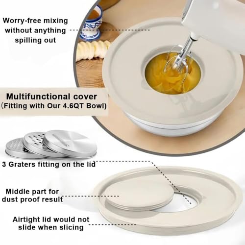 Khaki Stainless Steel Mixing Bowls with Lids Set, 6pcs - color: Khaki 6 Size