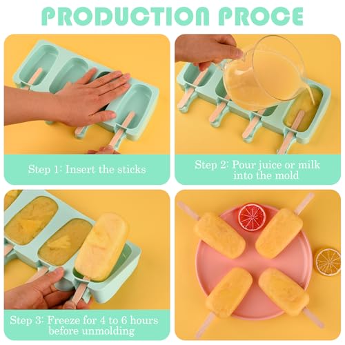 Sakolla Large Oval 4 Cavities Silicone Popsicle Molds, Set of 3 - size: 3 Pcs Large - Green