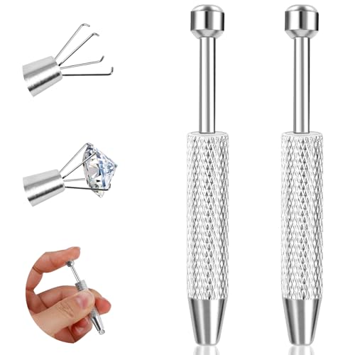 ONESING 2Pcs Piercing Ball Grabber Tool for Changing Jewelry, Stianless Steel Flat Back Earring Applicator Internally Threaded Push Pin Piercing Grabber Tool - color: Silver-2pcs
