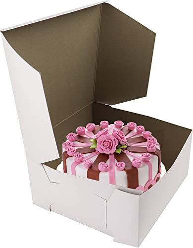 O'Crème Cake Boxes White Bakery Box 10x10x5 Inch Pack of 5 - size: 10" x 10" x 5"
