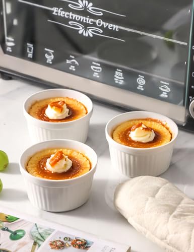 8 oz Ramekins Oven Safe Set of 6, Souffle Dish Baking Bowls, Custard Dessert Cups for Pudding Yogurt Ice Cream, Ceramic Ramiken Bowl, White - color: White