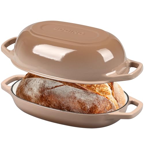 EDGING CASTING Enameled Cast Iron Oval Dutch Oven Pot with Lid, Dutch Oven for Sourdough Bread Baking, Bread Oven, Bread Dutch Oven, Oval Bread Pan, 5qt, Mocha - color: Mocha, size: 5 Quart