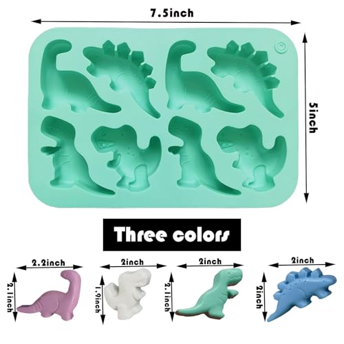 3Pcs Silicone Dinosaur Molds - Animal Silicone Muffin Tins - Chicken Nugget, Popsicle & Chocolate Candy Maker -Non-Stick, Suitable for Snacks, Parties, and Creative Cooking Dinosaur Molds（3 Colors） - color: Pink, green, purple