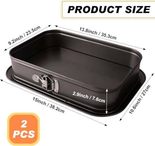 2 Pack 14 x 9 Deep Springform Pans, Rectangle Pans with Removable Bottom