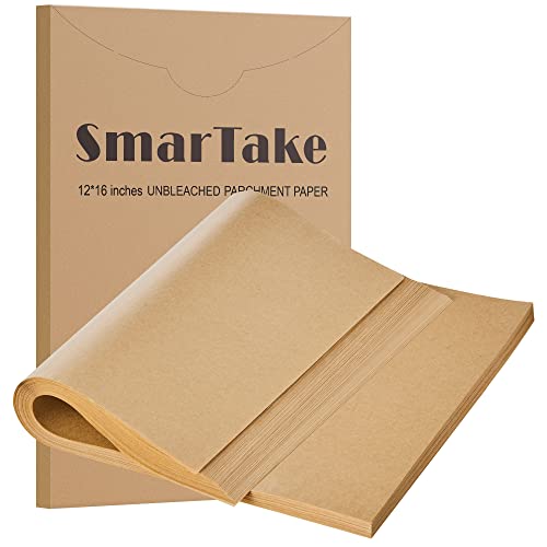 SMARTAKE 200 Pcs Parchment Paper Baking Sheets, 12x16 Inches, Non-Stick - size: 12" x 16"