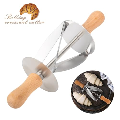 Stainless Steel Croissant Cutter with Wooden Handle – Professional Dough Roller for Baking Croissants Pastry, Cookie and Bread, 7.68 Inch