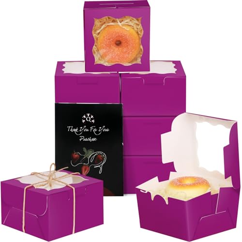 qiqee 4*4*2.5inch/55Packs Bakery Box with Window Deep Purple Macaron Boxes Small Donut Pastry Boxes for Party Mini Cookie Boxes(5 Diferent Gift Include) - color: Deep Purple, size: 4*4*2.5inch/55Packs