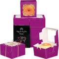 qiqee 4*4*2.5inch/55Packs Bakery Box with Window Deep Purple Macaron Boxes Small Donut Pastry Boxes for Party Mini Cookie Boxes(5 Diferent Gift Include) - color: Deep Purple, size: 4*4*2.5inch/55Packs