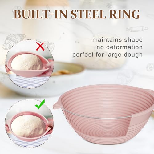 4Pcs 9" Silicone Banneton Bread Proofing Baskets with Dual Handles - color: Pink,Beige,Blue,Green - 9'' Round