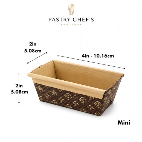 Pastry Chef's Boutique Disposable Rectangular Paper Loaf Pan Molds, All Natural Made, Recyclable, Microwave and Oven Safe, Display Cake Mold - 4''x2''x2'' - 25pcs - size: Mini 4''x2''x2''