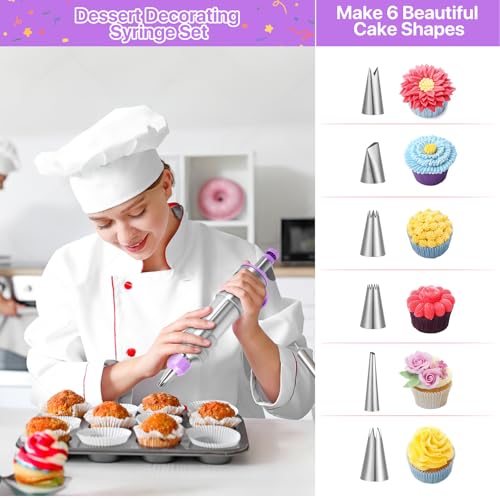 Dessert Decorating Syringe Set, Frosting Piping Kit Stainless Steels - color: Purple