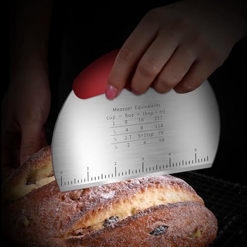 Stainless Steel Bench Scraper - Dough Cutter, Pastry Blade with Dual Side Scale, Baking Supplies Kitchen Tool - color: Red