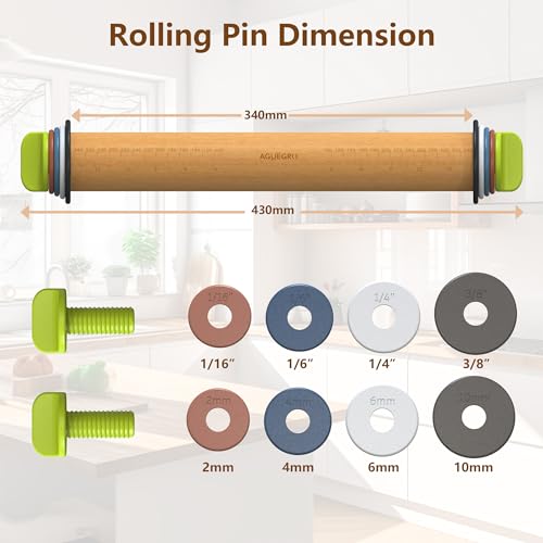 Adjustable Rolling Pin with 4 Thickness Rings &Pastry Mat For Baking Dough - color: Rolling Pin+Mat