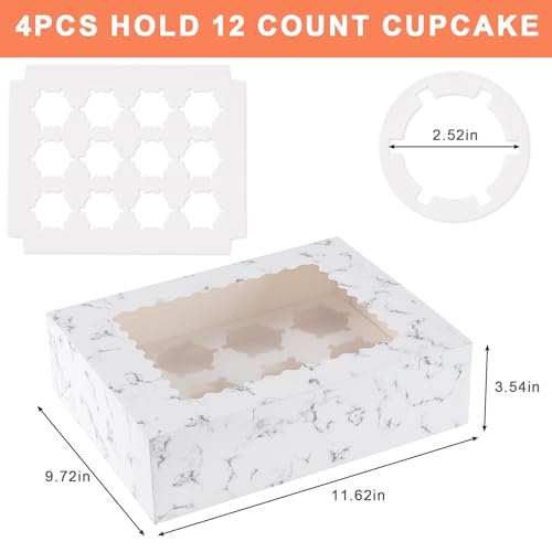 12 Count Cupcake Boxes, 4PCS Cupcake Container with Window and Inserts - color: Marble