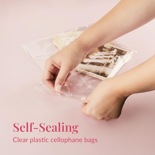 Prestee 200 Pack Self-Sealing Cellophane Bags 6x10 - Clear Bags for Small Gifts, Cookies, Candy, and Bakery - Airtight Goodie Bag for Gift Giving and Packaging - Food-Safe Plastic Treat Bag - style: Self-Sealing