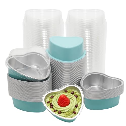 100 Pack 3.4oz Aluminum Cake Pans with Lids, Blue - color: Blue, size: Heart