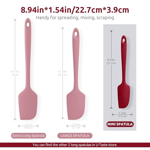 U-Taste Small Mini Silicone Spatula, 9in Rubber Jar Bowl Scraper, Red - color: Red