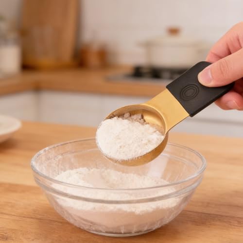 15PCS Gold Plated 304 Stainless Steel Measuring Cup & Spoon Set, Magnetic Silicone Baking Tools, Measuring Stand Included, Precise Scale, Easy Clean & Storage, for Baking & Cooking