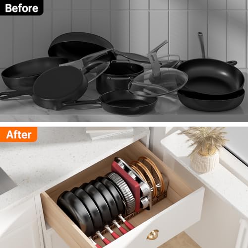 MUDEELA Expandable Pot Pan Lid Organizers inside Cabinet, 12 Divider-Bronze - color: Bronze, size: 12 Dividers