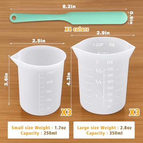 Silicone Chocolate Melting Cup Set with 6 Silicone Measuring Cups (250ml & 350ml & 600ml &1000ml) and 4PCS Heat-Resistant Jar Spatulas, Non-Stick Baking Tools for DIY Chocolate, Butter & Cream Mixing - size: Jar Spatulas*4 +250ml*2+350ml*2+600ml+1L