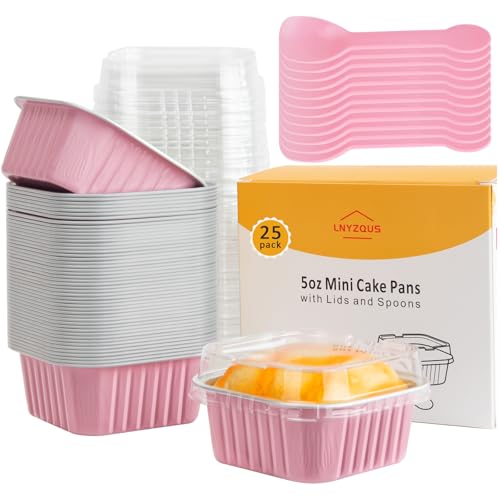 LNYZQUS 5oz Mini Cake Pans with Lids, Disposable Brownie Baking Tins - color: Pink, size: 25 Pack