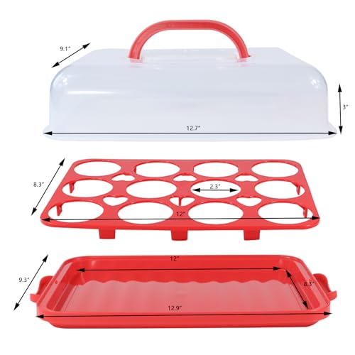 Cake Carrier with Lid, Cake Holder Cupcake Container for 12 Cupcakes 2 in 1 Portable Dessert Container for Pie Muffin Cobbler (Red) - color: Red
