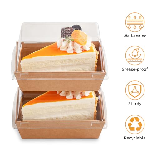 50 Pcs Small Charcuterie Boxes with Clear Lids - To Go Paper Rectangle Charcuterie Box, 5-in Disposable Food Containers,Dessert Boxes for Cookie, Cake Slice Strawberries (Brown) - color: Brown