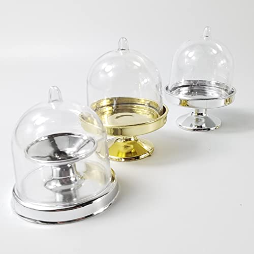 12PCS Mini Cupcake Stand, Tiny Cake Dome with Clear Plastic For Chocolate, Cheese, Coconut Macaroons, Rum Balls, Candies & More! (Silver) - color: Silver