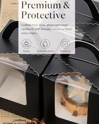Bakepacker Auto Pop-up Cupcake Boxes, Black, 3.6"X3.6"X4.3", 100 Count - color: Black, size: 3.6x3.6x4.3inch/100packs