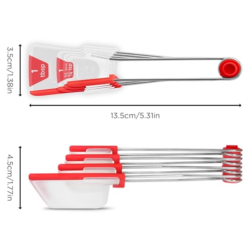 Dreamfarm Levoons Self-Levelling Measuring Spoon Set, Measures 1/4 Teaspoon up to 1 Tablespoon - Pack of 4, Red