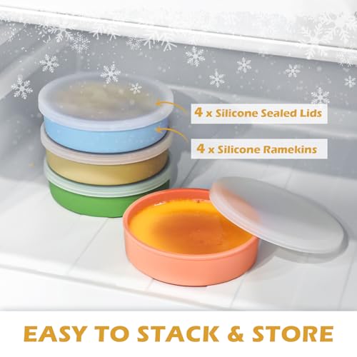 Webake 4 Inch Silicone Air Fryer Egg Molds with Lids, 4 oz Creme Brulee Dishes Shallow Ramekins, Food Storage, Microwave Egg Poacher, Set of 4 - size: 4 Inch