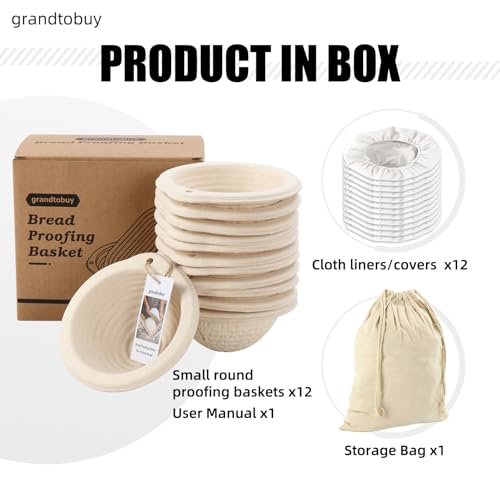 12-Pack Mini Banneton 5" Round Proofing Basket w/Liner