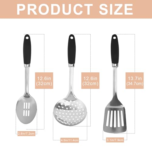 3-Piece Stainless Steel Utensil Set, Turner, Spoon, Skimmer, Silver - color: B-Silver Cooking Utensils
