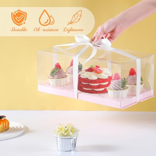JCD 3Pcs Pink 1+4 Bento Box with Clear Window Bento Cake Boxes Combo Fit 4 Cupcake and 1 Mini Cake for Valentine Wedding Birthday Party Bakery Supplies(Pink 1+4/3Pcs) - size: Pink 1+4/3Pcs