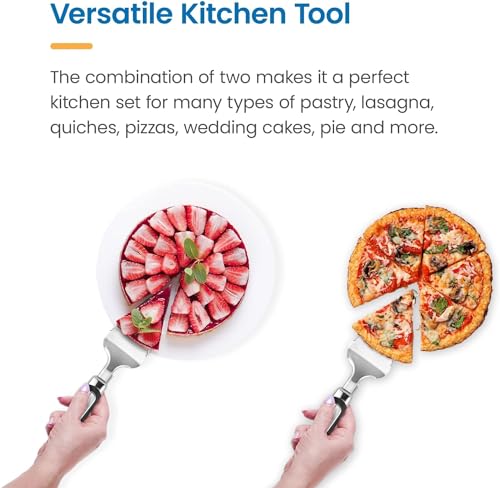 Pie Server Spatula and Cake Cutter Slicer, Stainless Steel Set - Kitchen Essentials for Cutting & Serving Desserts, Brownies, Lasagna (Black, 13 inches) - color: Black, size: 13 inches