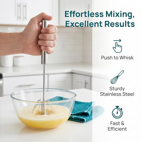 Semi-Automatic Whisk,Stainless Steel Egg Whisk,Premium Stainless Steel Mixer for Kitchen Cooking,ldeal Egg Beater All Purpose Stirrer (10 inch)