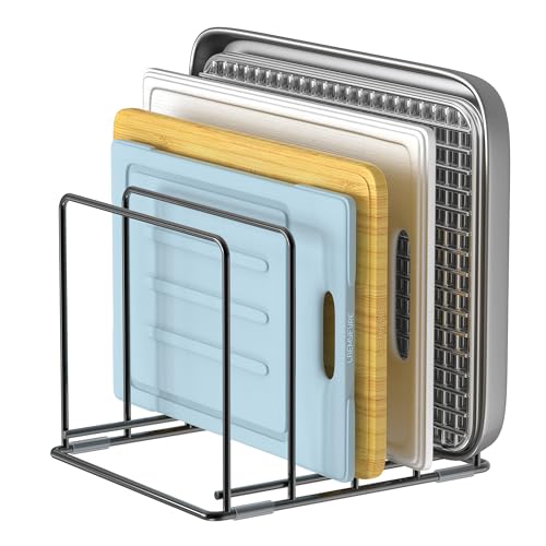 Kitchen Organizer Rack - 4-Slot Heavy-Duty Holder for Cutting Boards,Cookware – Rust-Resistant, Space-Saving Design with Non-Slip Feet for Countertop and Cabinet Storage (1 Pack) - size: 1 Pack