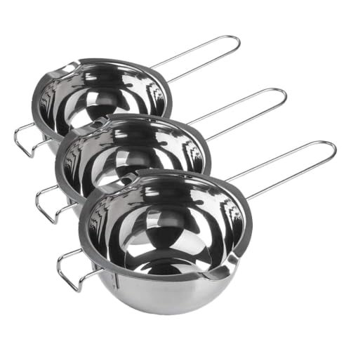 Stainless Steel Double Boiler Pot for Melting Chocolate, Candy and Candle Making (18/8 Steel, 2 Cup Capacity, 480ML) (Pack of 3) - color: Silver Handle, size: 480ML (Pack of 3)