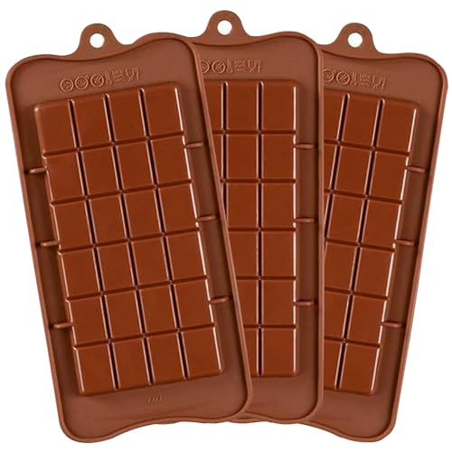 Break-Apart Chocolate Molds, 3 Pack Food Grade Non-Stick Silicone Chocolate Bar Mold, Candy Bar Energy Bar Molds for Protein and Energy DIY Handmade Gifts