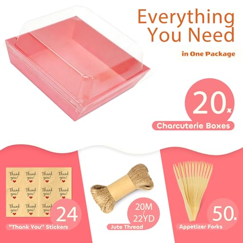 20Pcs Small Charcuterie Boxes with Clear Lids, Food Container, Pink - color: Pink 20