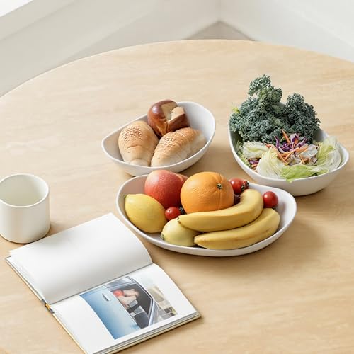 SEVEN SPARTA Fruit Bowl for Kitchen Counter - 3 Tier Ceramic Serving Bowls with Bamboo Stand, Tiered Fruit Basket for Fruit Vegetable Storage, Cake, Dessert, Nuts, Snack, Salad (Dishwasher safe)