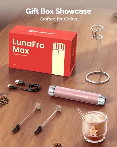 Maestri House LunaFro Max Rechargeable Milk Frother,Stepless Speed Control - color: Dusty Rose (Gift Box)