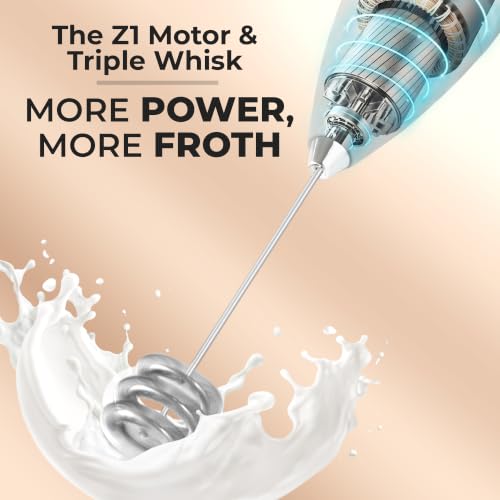 Zulay Kitchen Powerful Milk Frother Wand With Duracell Batteries - Ultra Fast Handheld Drink Mixer - Electric Whisk Foam Maker for Coffee, Lattes, Cappuccino & Matcha - Triple Whisk - Luminous Silver - color: 08 - Alpha Silver, size: Triple Whisk + Batter