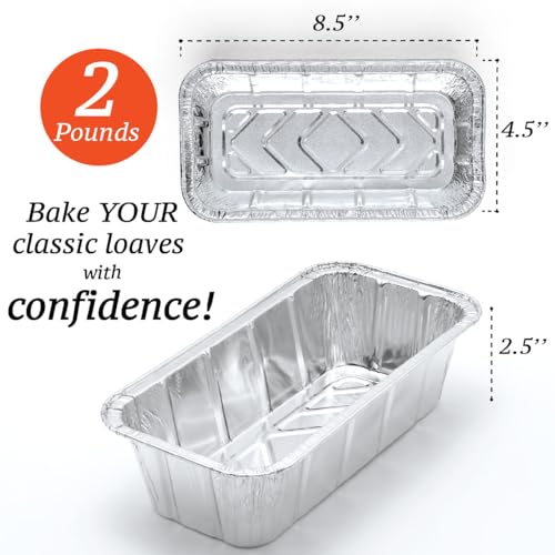 (65 Pack) 2Lb Foil Bread Pans for Baking, Disposable Bread Pans - Perfect for Baking Banana Bread, Cakes & Meatloaf - 2 Pound Aluminum Pans for Food Serving - 8.5" X 4.5" X 2.5" - color: 2 LB, size: Pack of 65