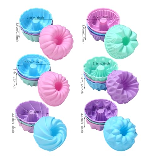 To encounter 24Pack Silicone Molds, Nonstick 3 inches Donut Mold, Silicone Baking Cups, Donut Pan, Muffin, Jello, Bagel Pan, Oven- Microwave- Dishwasher Safe - color: Blue/Green/Pink/Purple, size: 3" x 1.4"